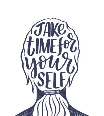 Slogan yazarken kendini sev. Blog, poster ve baskı tasarımı için komik bir alıntı. Kişisel bakım hakkında modern yazı.