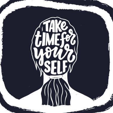 Slogan yazarken kendini sev. Blog, poster ve baskı tasarımı için komik bir alıntı. Kişisel bakım hakkında modern yazı.