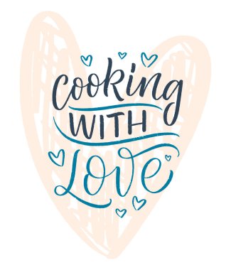 Mutfak ve yemek pişirme hakkında el yazısıyla yazılmış bir alıntı. Tebrik kartları, dekorasyon, baskılar ve posterler için el çizimi eşsiz bir tipografi tasarımı ögesi.