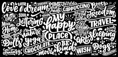 Siyah ve beyaz el harfleri çizdi. Soyut arkaplan kalıbı. Poster ve afiş tasarımı. Vektör illüstrasyonu