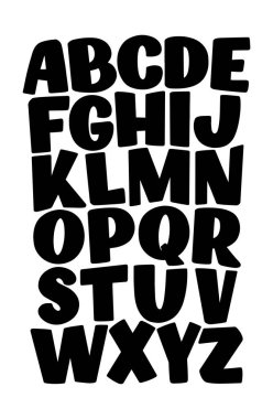 El yazısıyla yazılmış mektuplar. Typography yazı tipi. Gömlek izi ve arkaplan tasarımı için komik bir alfabe. Vektör illüstrasyonu