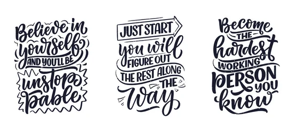 Set Con Citas Letras Motivación Dibujadas Mano Estilo Caligráfico Moderno — Vector de stock