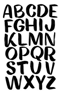 El yazısıyla yazılmış mektuplar. Typography yazı tipi. Gömlek izi ve arkaplan tasarımı için komik bir alfabe. Vektör illüstrasyonu