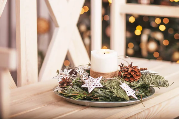 Decoração Natal Com Velas Cartão Natal Com Clima Férias Velas — Fotografia de Stock