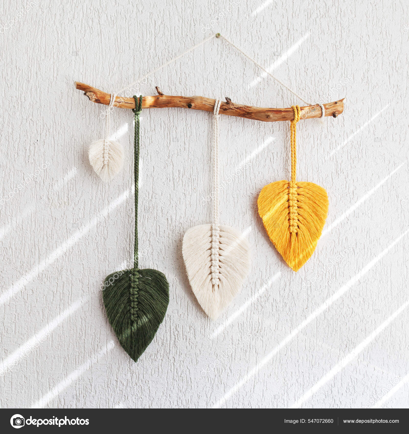 Macrame Leaves Wall Hanging Yellow White Green Natural Color