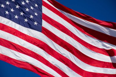 close-up shot of waving USA flag