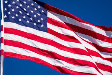 close-up shot of waving USA flag