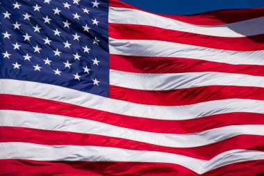 close-up shot of waving USA flag