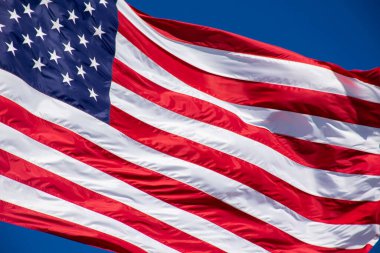 close-up shot of waving USA flag