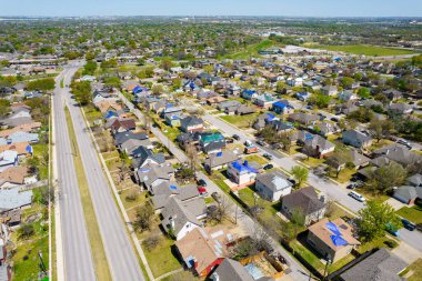 aerial shot of small town with detached houses
