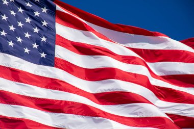 close-up shot of waving USA flag