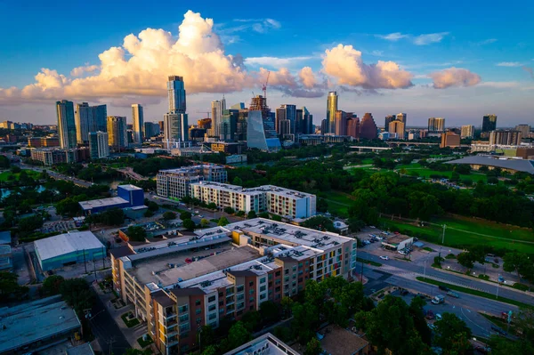 Aerial Shot Modern City Sunset — 스톡 사진