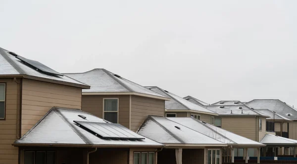 View Snow Covered Rooftops Houses — Stockfoto