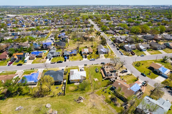 aerial shot of small town with detached houses