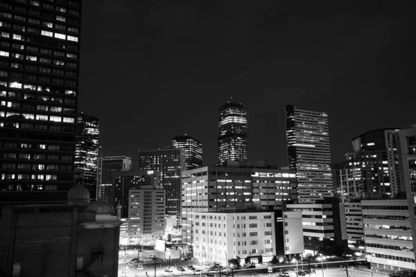 Aerial Shot Modern City Skyscrapers Evening — Stockfoto