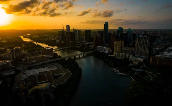 Aerial Shot Modern City Skyscrapers Evening — Foto Stock