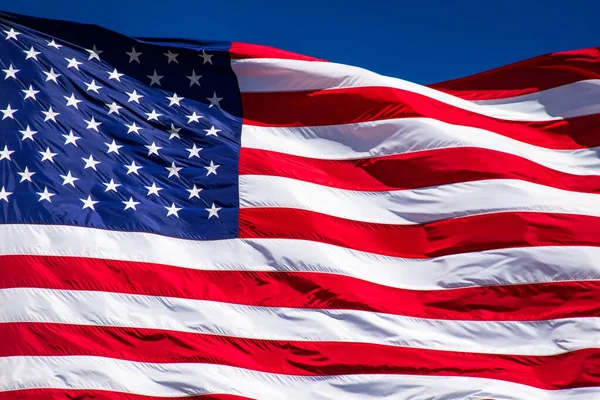close-up shot of waving USA flag