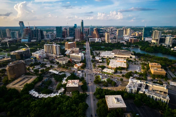 Aerial Shot Modern City Skyscrapers Sunny Day — Stockfoto