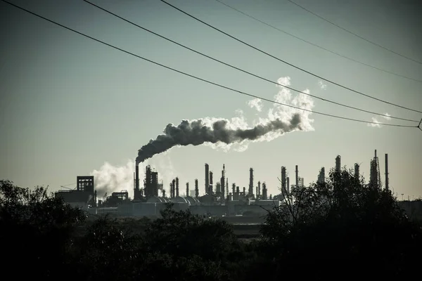 Smoke Stacks Emitting Carbon Pollution Sky Causing Climate Change — Foto de Stock