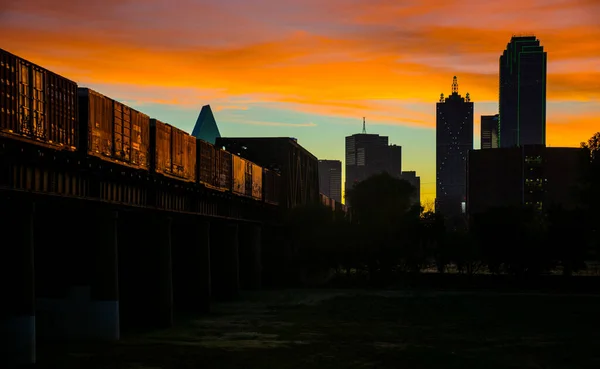 Dallas Texas Night Skyline Cityscape Lights Sunrise Background — Stockfoto