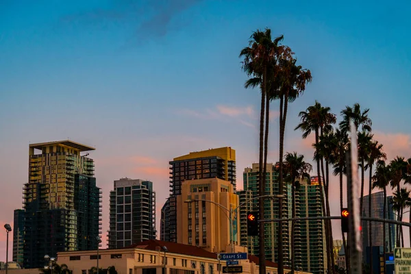 San Diego California Golden Sunset Right Blue Hour Cityscape Skyline — Stock Photo, Image