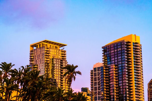 San Diego California Golden Sunset Right Blue Hour Cityscape Skyline —  Fotos de Stock