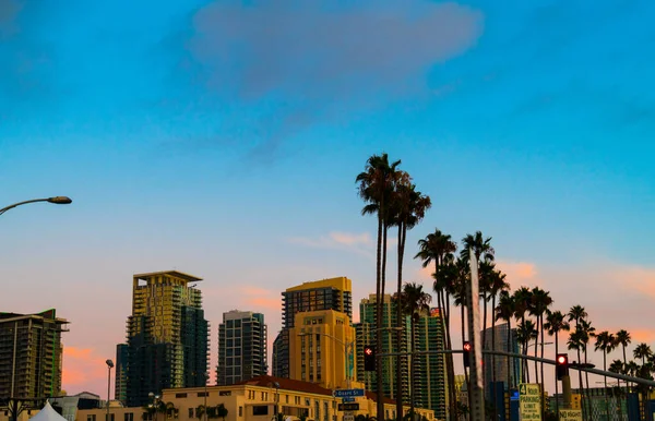 San Diego California Golden Sunset Right Blue Hour Cityscape Skyline —  Fotos de Stock
