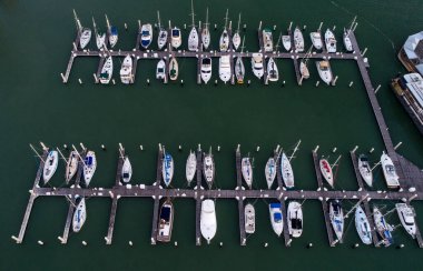 top view of the ships in the port