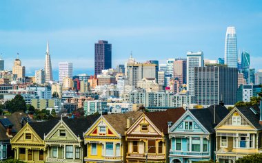 San Francisco California Cityscape Skyline Modern şehir merkezi Amerikan Şehri