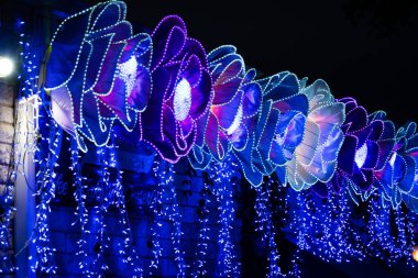 Noel Işığı gösterisi gece parlıyor bayram neşesi