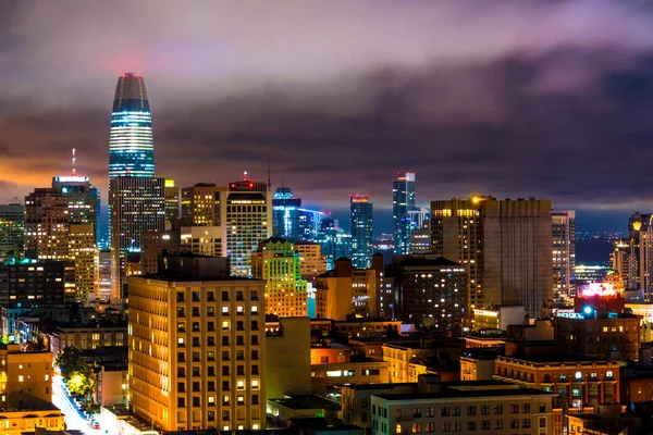 City lights glow at night in the Bay Area San Fran City  USA skyline cityscape nightscape