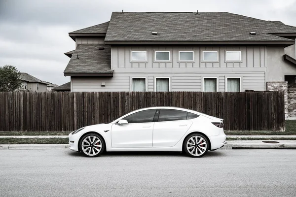Austin Teksas Abd Eylül 2020 Tesla Model Beyaz Parkedildi — Stok fotoğraf