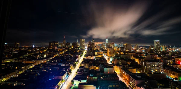 Luci Della Città Brillano Notte Nella Bay Area San Fran — Foto Stock