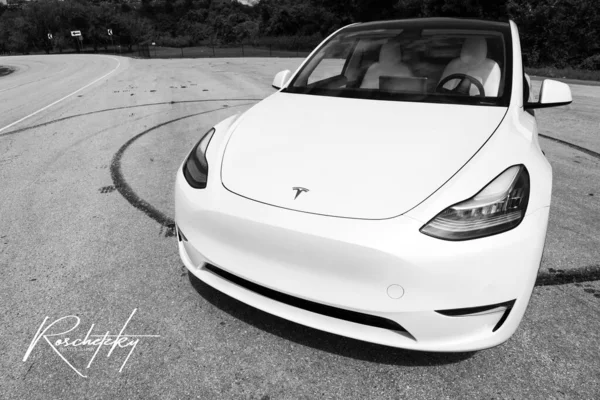 Austin Texas Usa September 2020 Tesla Model Weiß Geparkt — Stockfoto