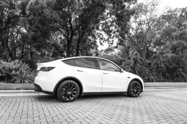 Остин Техас Сша Сентября 2020 Tesla Model Белом Припарковалась — стоковое фото