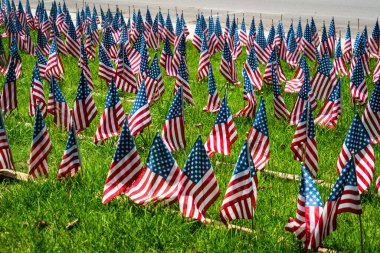 Gazilerimizi daha az savaşla ve çimenlerdeki küçük Amerikan bayraklarıyla kutluyoruz. Amerika 'daki gazilerin ve askeri gazilerin anısına.