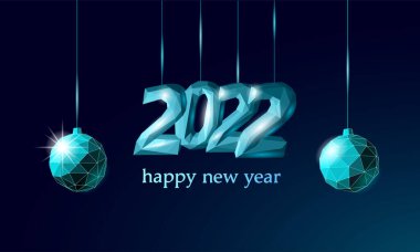 2022 Yeni Yıl 3D metal buz dokusu. Işıldayan mavi, koyu neon rengi çizimler. Kutlama dekorasyonu çelik gümüş krom poster tebrik kartı vektörü
