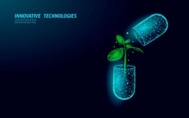 3 boyutlu kapsül temel organik özüt. Kozmetik cilt bakımı. Sağlık ilaçları vitamin poster şablonu. Yenilikçi teknoloji gerçekçi yaprak parlayan vektör çizimi