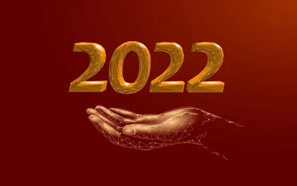 2022年新年3D低纹理。亮晶晶的红色金色数字插图.庆祝装饰金黄招贴画贺卡病媒 — 图库矢量图片