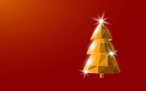 Árbol de Navidad de Año Nuevo 3D. Ilustración dorada roja brillante de la forma. Celebración decoración oro amarillo cartel tarjeta de felicitación vector — Vector de stock