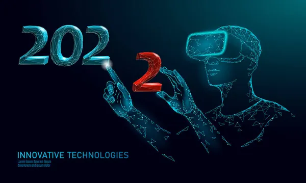 2022 Nieuwjaar 3D virtual reality. Gamer team kampioenschap viering jaarlijkse decoratie stalen wenskaart vector illustratie — Stockvector