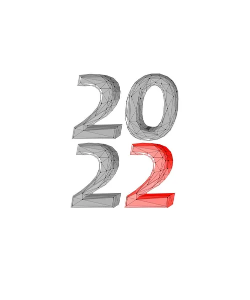 2022 Yeni Yıl 3D metal gri dokusu. Beyaz kırmızı numara illüstrasyon. Kutlama dekorasyonu çelik gümüş krom poster tebrik kartı vektörü — Stok Vektör