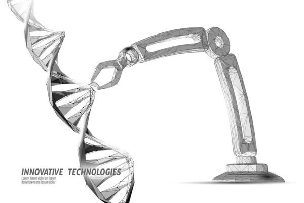 Концепция редактирования 3D структуры ДНК. Ген-терапия с низким полигональным треугольником лечит генетические заболевания. GMO engineering CRIPR Cas9 innovation modern technology science banner illustration — стоковый вектор