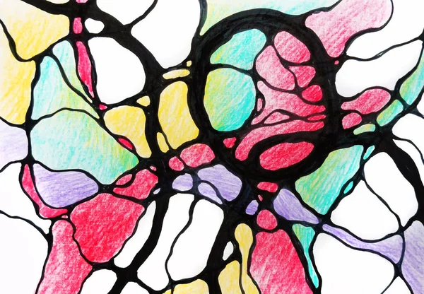 Νευρογραφικά δημιουργική τέχνη. Πολύχρωμο μελάνι σχήματα σκιαγραφικό στυλό δείκτη. Ψυχολογία καθοδήγηση επίλυση προβλημάτων. Τέχνη ψυχικής υγείας θεραπεία κατά του χρωματισμού άγχος εκτύπωση εικονογράφηση — Φωτογραφία Αρχείου