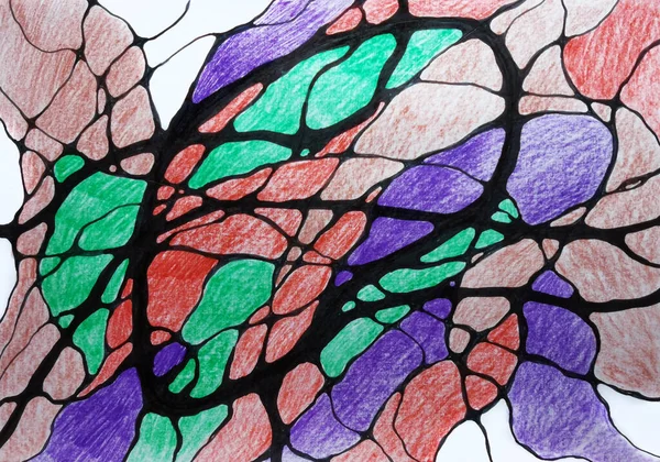 Arte creativo neurográfico. Coloridas formas de tinta bosquejo rotulador. Entrenamiento psicológico resolución de problemas. Arte terapia de salud mental anti estrés colorear ilustración imprimir — Foto de Stock