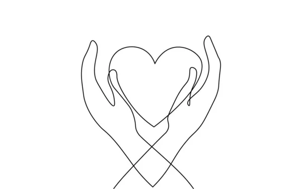 Fundraising dává symbolu srdce peníze ruku. Nepřetržitá kresba jedné čáry. Dobrovolník charity daruje sociální projekt. Ukázka vektoru financování — Stockový vektor