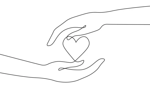 Az adománygyűjtés jelképezi a szív jelképét. Folyamatos egy vonal rajzolni vázlat művészet. Jótékonysági önkéntes adományoz szociális projektet. Pénzügyi támogatási vektor illusztrációja — Stock Vector