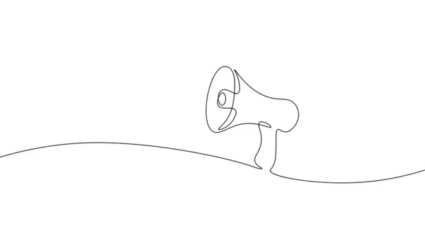 Satu baris loudspeaker suara agitasi. Surat pemberitahuan berkesinambungan gambar garis sketsa garis luar vektor gambar. Kerumunan manajemen tim - Stok Vektor