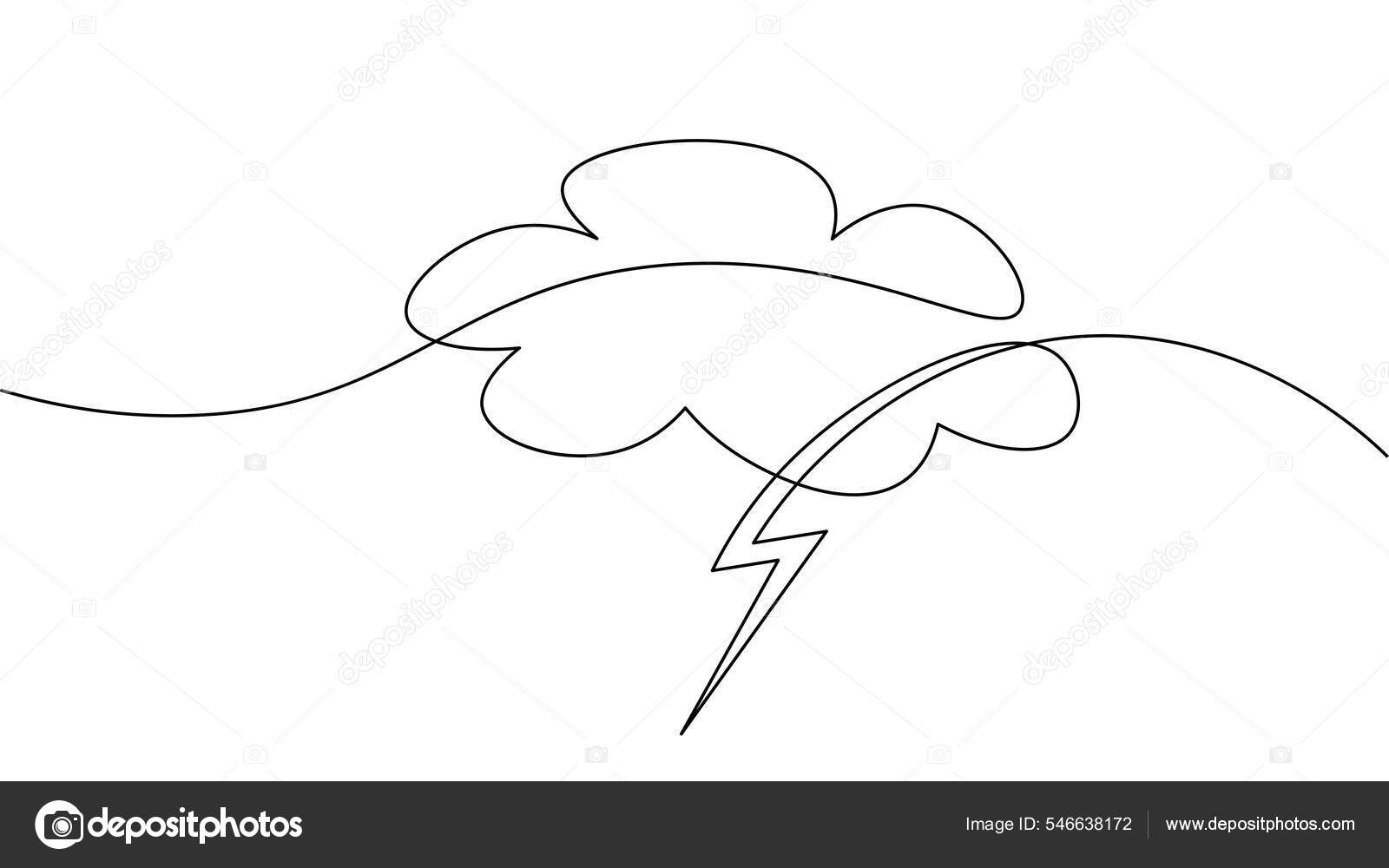 単一の連続ラインアート雨の嵐の雲 悲しい感情的な曇りの天気の雷のデザインコンセプト 1行のスケッチのアウトライン ベクトルイラストの描画 ストックベクター C Goodluckwithus
