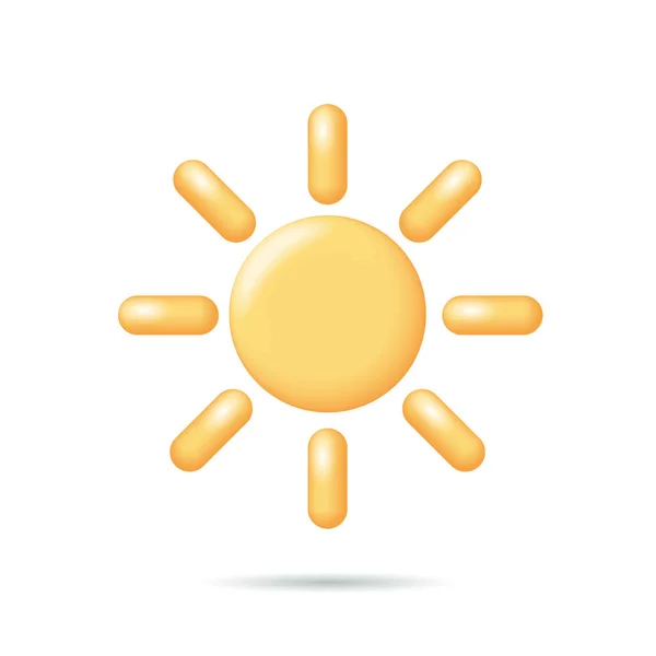 3D zon weer icoon. Mobiel element zonnig reizen zomer logo. Zonnecrème symbool spf knop gele stralen gloeiende vector illustratie — Stockvector